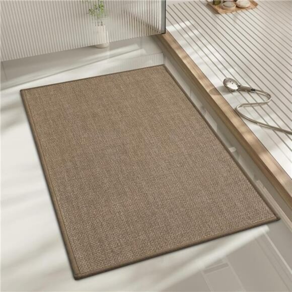 Beige Bathroom Rug 24x17 Thin Non Slip Quick Dry Absorbent Bath Mat Floor Carpet - Picture 1 of 7